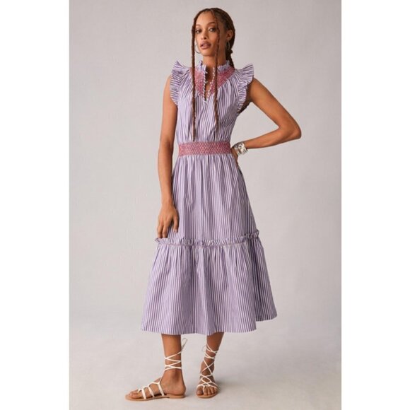 💕CLARE V. ANTHROPOLOGIE💕 Joelle Dress ~ Lilac Striped Print Large L NWT - Picture 3 of 16